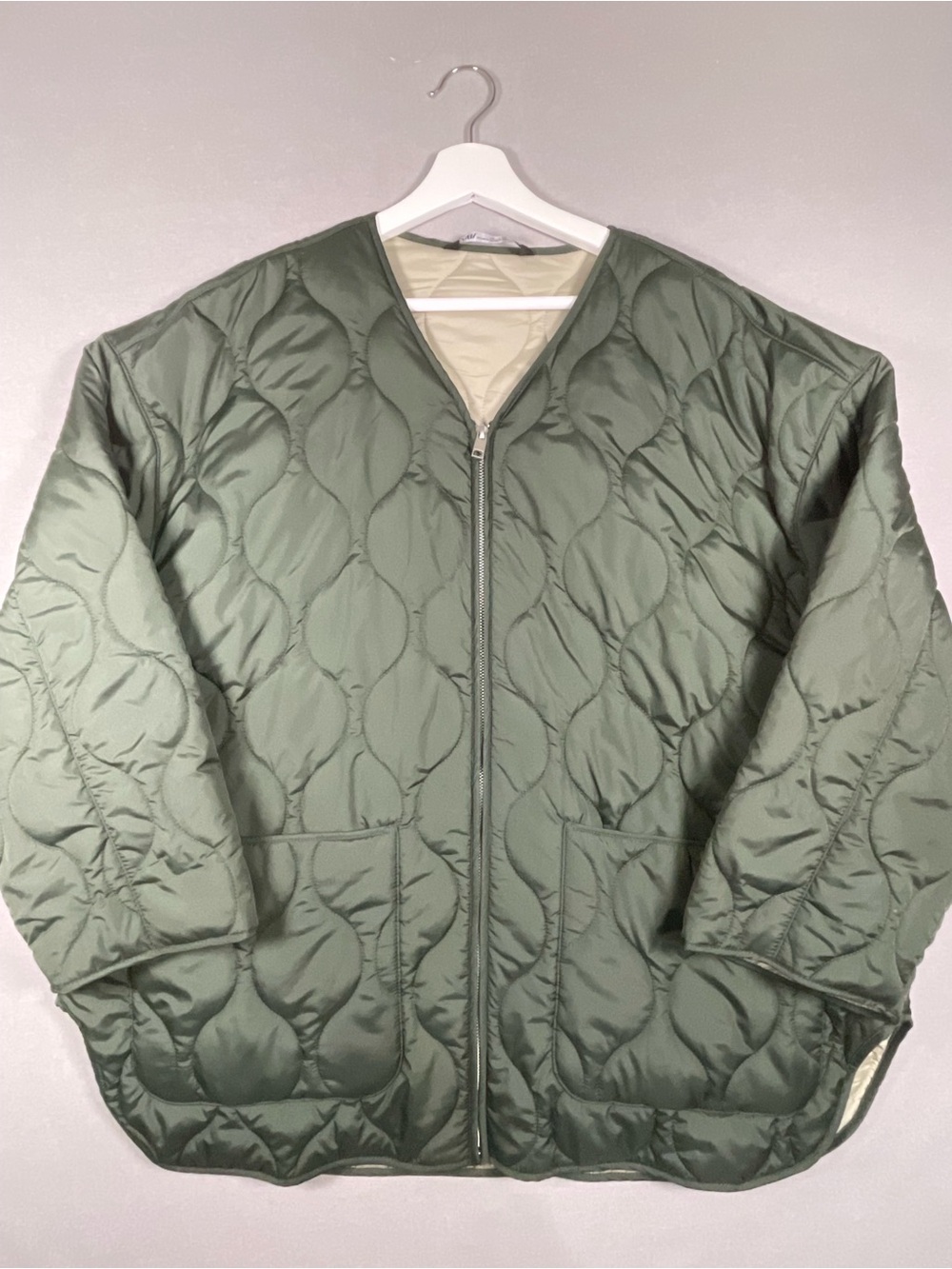 Zara Military Style Onion Quilted Lightweight Padded Jacket Sage Green XS-S